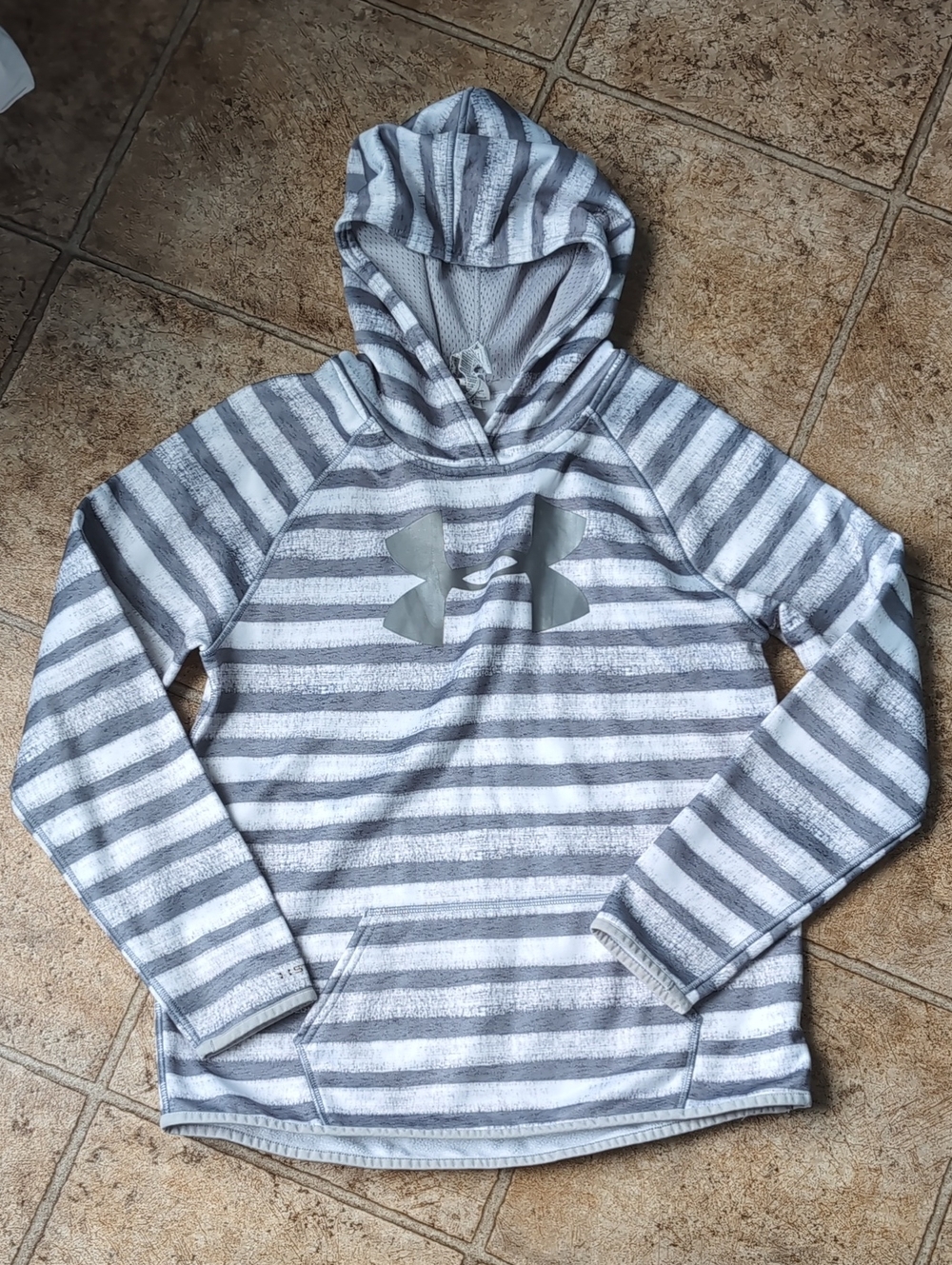 Under Armour Kids Gray & White Striped Hooded Sweatshirt